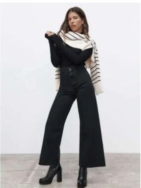 ZARA The Marine Straight High Rise Wide Leg Jeans Black Size 0